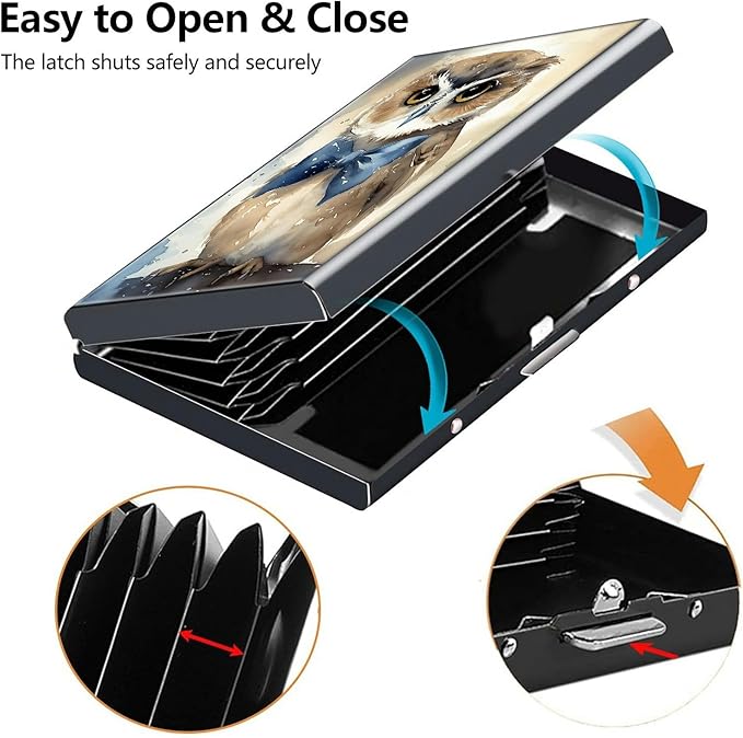 Credit Card Holder, Watercolor Owl Design Mini RFID Blocking Aluminum Wallet Slim Metal Hard Case Shell Travel Wallet ID Case Small Credit Cards Case Business Cards for Women Men Girls