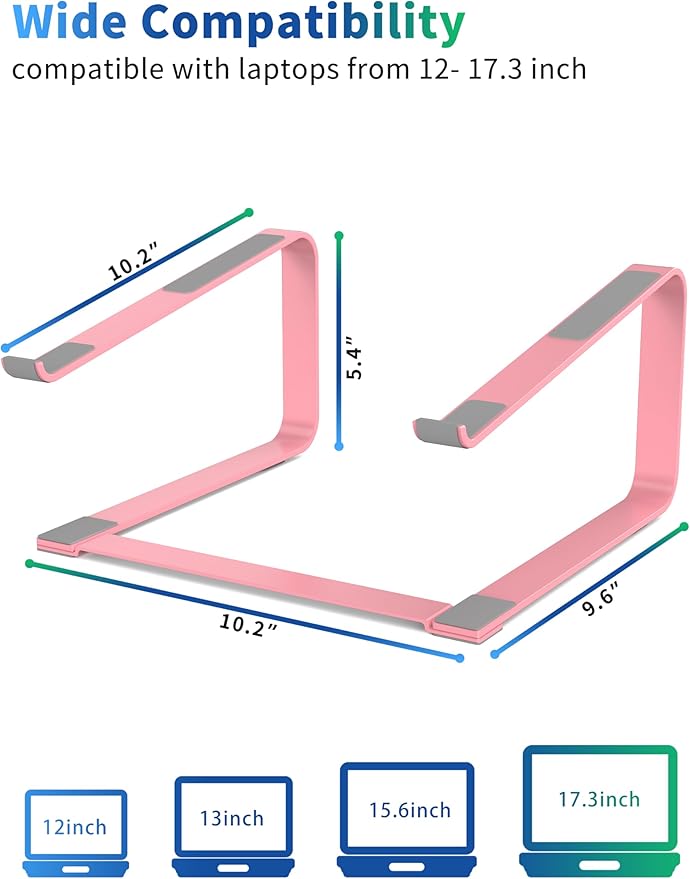 SOUNDANCE Laptop Stand for Desk, Ergonomic Metal Computer Riser for 12-17.3 Inch Laptops, Heavy Duty Stable Desktop Holder, Improves Eye Level & Workspace Organization, Pink