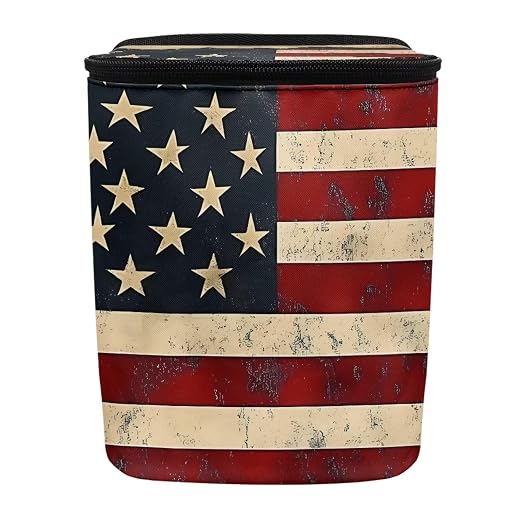 Biyejit Vintage USA Flag Car Trash Can with Lid - Trash Bag Hanging Storage Pockets Leak-Proof Organizer Portable Waterproof Garbage Bin, Large Capacity Multipurpose Bin
