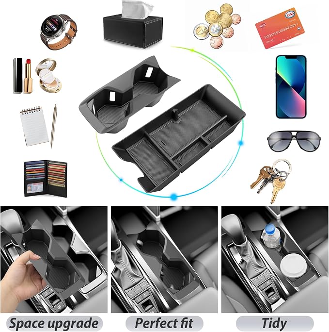 SKTU 2Pcs 2025 2026 Camry Center Console Organizer for 2025 2026 Toyota Camry (LE/SE/Nightshade/XLE/XSE) Cup Holder & Console Tray Toyota Camry 2025 2026 Accessories Durable Cup Pad Tray