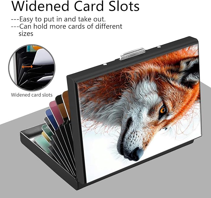 Credit Card Holder Cute Dog Design Mini RFID Blocking Aluminum Wallet Slim Metal Hard Cover Shell Travel Wallet ID Cases Small Credit Cards Case Business Cards for Women Men Girls
