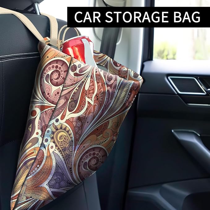 Car Trash Can, Cute Car Trash Bag, Hanging Car Organizer and Storage Bag, Trash Bin for Car Accessories, Vehicle, Travelling, Camping Cute Paisley Flowers