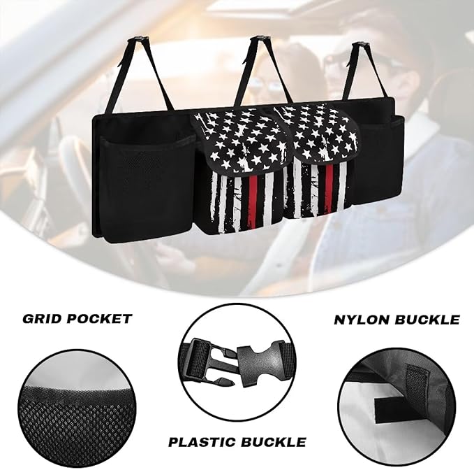 Black American Flag Car Trunk Organizer Hanging Car Back Seat Storage Bag Foldable Automotive Interior Accessories Suitable Most Sedans SUV Jeep Trucks Van