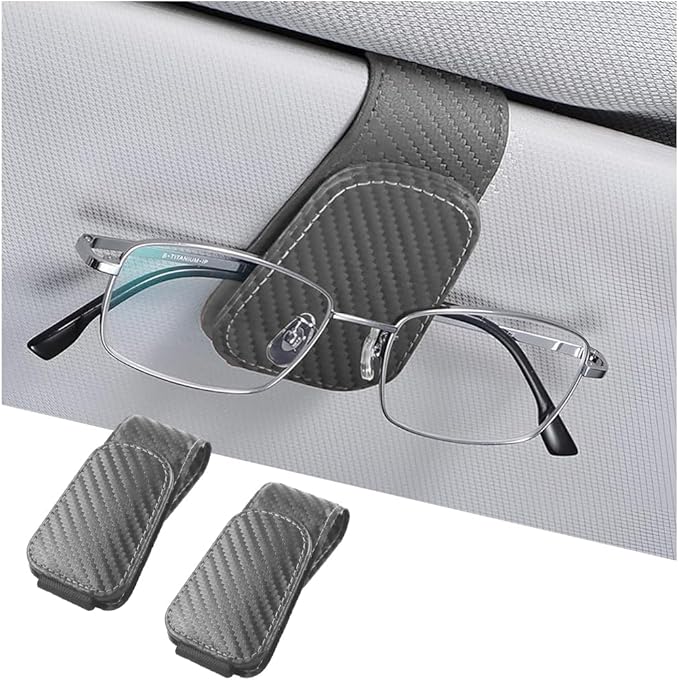 AICEL Sunglasses Holders for Car Sun Visor, Leather Eyeglasses Hanger Mounter, Magnetic Glasses Holder and Ticket Card Clip, Auto Interior Accessories Universal for SUV Pickup Truck