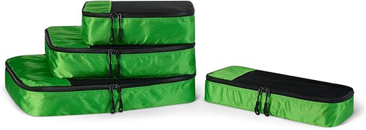Amazon Essentials 4-Piece Packing Cubes Travel Accessories Set, Luggage Organizer with Double Zipper, Mesh Top, Space-Saving for Suitcases, Small/Medium/Large/Slim, Green (Previously Amazon Basics)