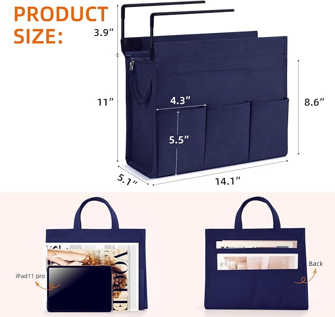 MASTLU Under Desk Hanging Storage Bag, Desk Organizer Storage, Office Side Storage Bag, Compatible with A4 Files, Detachable Handle Design, No Assembly Required, for Office Home School (Navy Blue)