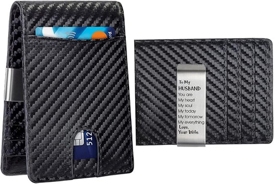 kullder Personalized Engraved Mens Wallet - Slim Bifold with Clip | Husband Gift for Him | RFID Card Holder
