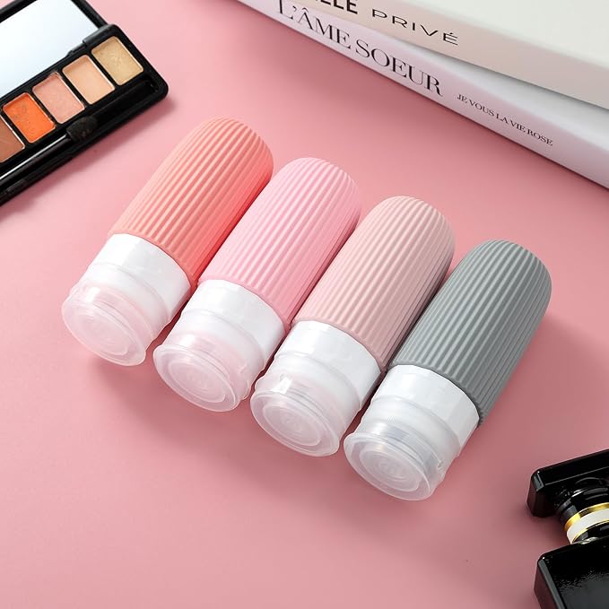 Mrsdry Travel Bottles for Toiletries, Tsa Approved 2oz Travel Bottles, BPA Free Leak Proof Travel Size Toiletry Containers, Refillable Travel Accessories with Toiletry Bag for Shampoo Liquid (4 Pack)