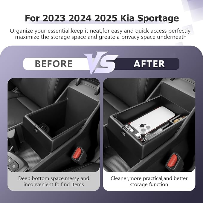 LUWU 2025 2026 S portage Center Console Organizer for 2023 2024 2025 2026 Kia S portage Accessories Armrest Console Storage Box Insert Tray [NOT for Manual Transmission] ABS Material Red-trim