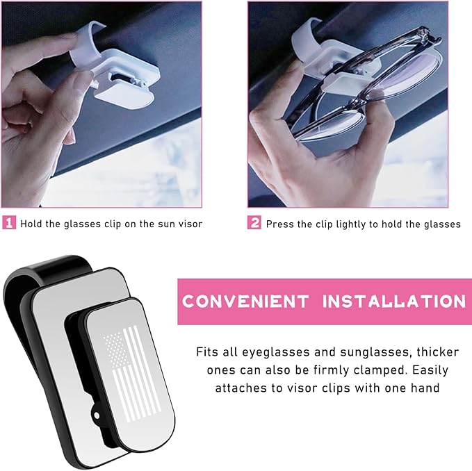 Ohleats Sunglasses Holder for Car Sun Visor, US Flag Metal Auto Eyeglass Hanger Clip, Multi-Function Ticket Card Clip Eyeglasses Mount, Truck Car Accessories for Men Women (Silver)