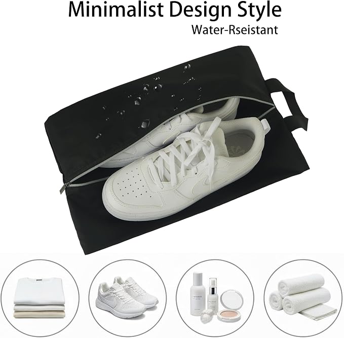 6pcs Portable Shoe Organizer, Travel Pouches with Zipper, Golf Shoe Bags, Clothes Bags, Soccer Cleats Bag Shoe Pouch for Gym, Waterproof, Odor-Resistant (Black)
