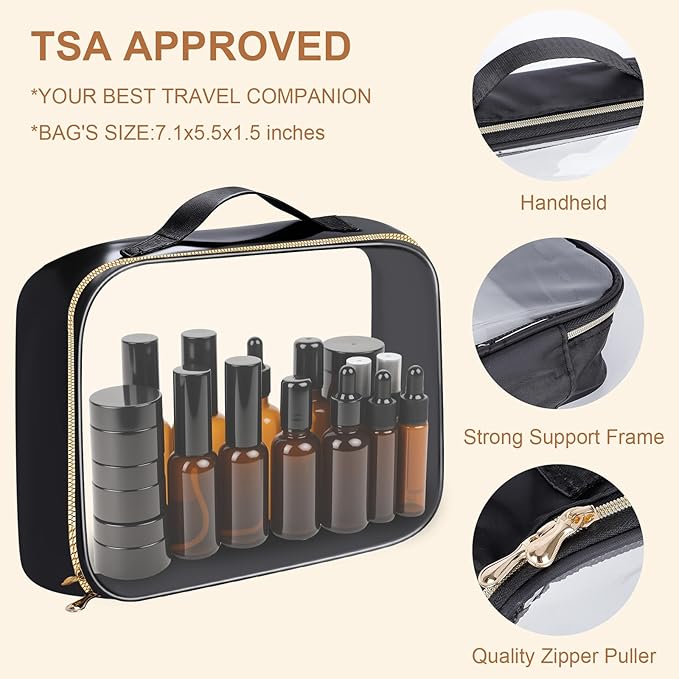 29 Pack TSA Approved Glass Travel Skincare Containers,Toiletry Bag，1.7/1/0.7/0.5/0.3oz Refillable Traveling Size Containers with Pump, Jars & Essential Oil Bottle , Leak-Proof for Creams & Liquids