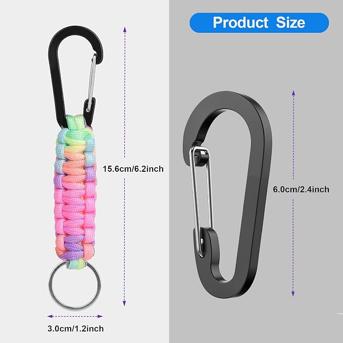2 Pieces Paracord Keychain with Carabiner,Lanyard Clip for Keys Water Bottle Holder Backpack