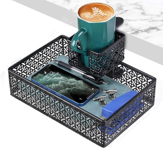 Black Modern Under Desk Drawer Organizer Clip-on Cup Holder & Phone Holder