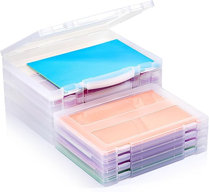 8-Pack A4 Plastic Paper Organizer Box, Scrapbook Storage for 8.5” x 11” Letter Papers, Portable Document Holder, Board Games Art Supplies Sticker Organizers (2 Inner Size)