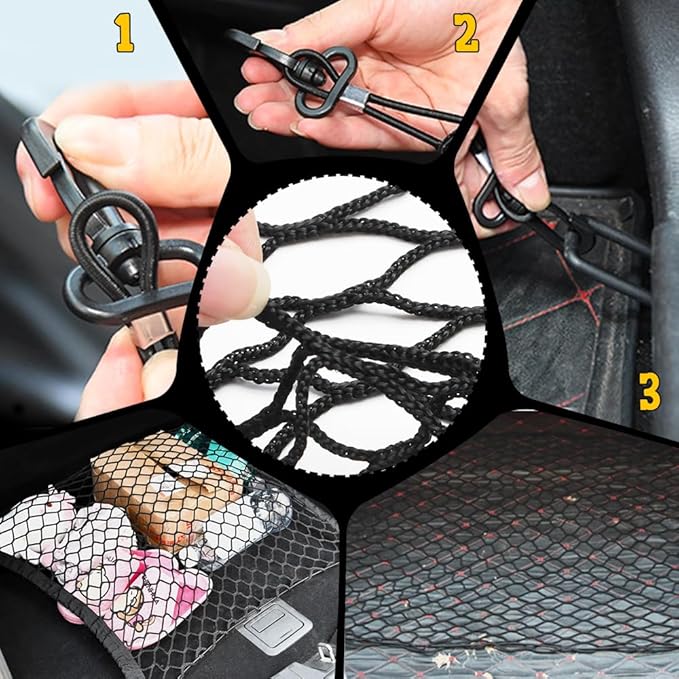 Car Rear Cargo Net, Trunk Cargo Storage Net with Hooks, Cargo Storage Elastic Mesh Net Organizer Car Interior Accessories Universal Fit for Cars, Trucks, SUVs (35.43 "x15.74)