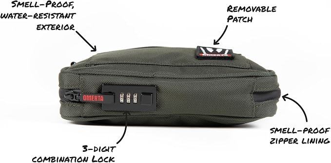 DIME BAGS Lockable Odor Sealing Padded Pouch, 3-Digit Combo Lock & Hidden Storage Pocket, Carbon Lined Scent Protection Boss