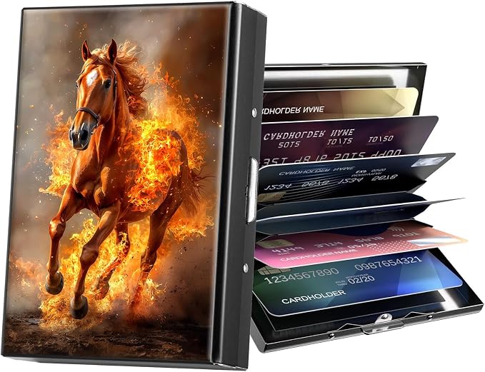 Metal Wallet,Credit Card Holder for Women Men,RFID Blocking Card Holder Mini Slim Aluminum Wallet ID Case Hard Case Business Card Holder Case,Fire Horse Cute