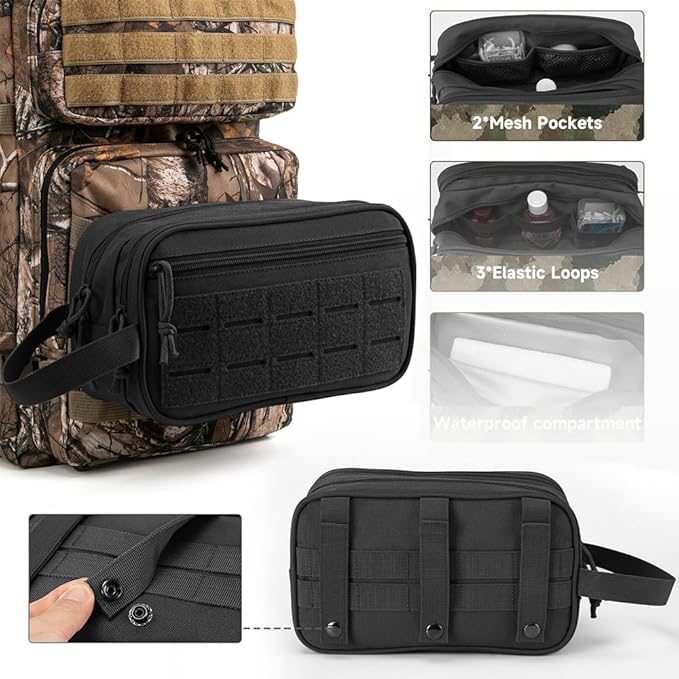 Toiletry Bag for Men - Tactical Hanging Toiletry Bag Small Foldable Shower Bathroom Organizer for Traveling/Cosmetics/Shaving (Black Bag)