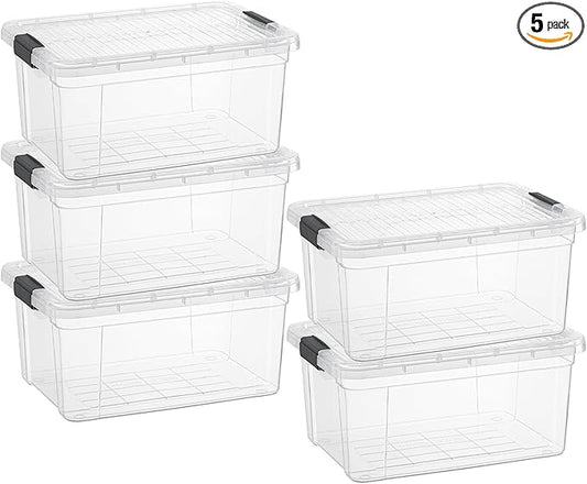 Superio Small Clear Storage Boxes with Lids, 11 Quart BPA Free Plastic Containers, Bins for Organizing, Stackable Crates, Organizer Totes for Home, Office, School, and Dorm