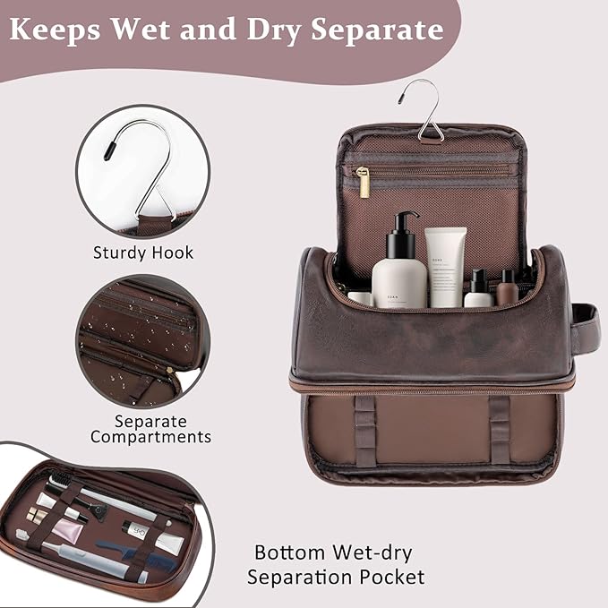 Engraved Initial Mens Toiletry Travel Bag, Unique Corporate Gifts for Clients Boss Colleague Employee Appreciation Gifts Birthday Party Favor Waterproof Shaving Bag for Men, Dark Brown S