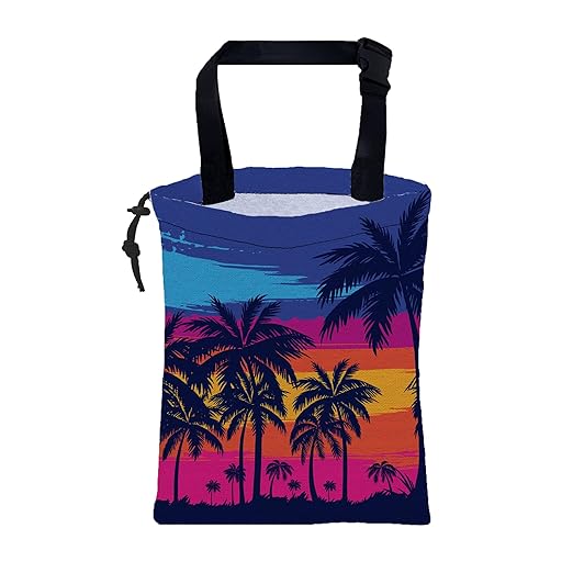 Car Garbage Bag Blue Palm Trees Orange Sunset Hanging Canvas Car Trash Bag Waterproof Drawstring Car Back Seat Organizer for Car Back Front Seat Console with Adjustable Buckle