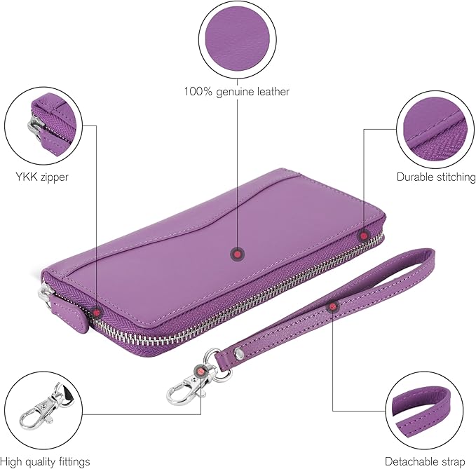 Oak Leathers Purple Leather Wallet for Women - RFID Womens Wallet Clutch with 8 Credit Card Holder, Coin Pocket, Gift for Women’s