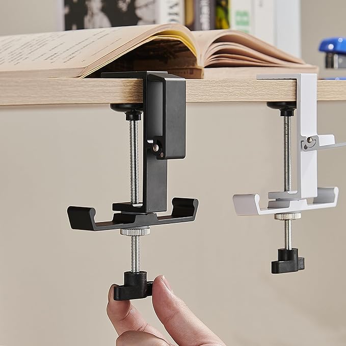 Heavyrain Adjustable Headphone Hanger for Desk | Under Monitor Hook for Headset, Game Controllers & Cables | No-Tool Mount with Silicone Pads | Durable Aluminum Alloy Wall Hooks for Hanging