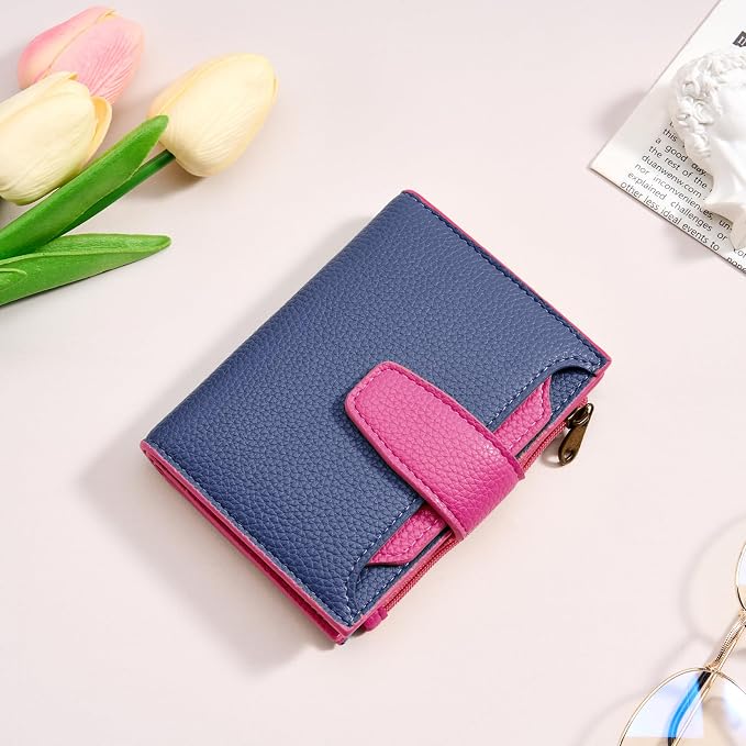 Airkit Small Wallet Women RFID Blocking Soft Leather Bifold Compact Card Holder Wallet for Women with Zipper Coin Pocket 4 ID Window