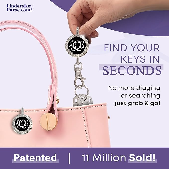 Women’s Bag Charm Key Finder, Car Keychain Hook, Cute Purse Organizer & Tote Bag Accessories, Gifts for Mom - Monogram Letter