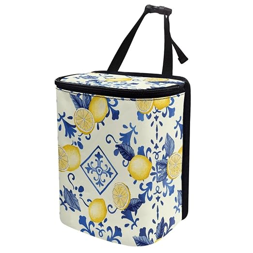 Lemon Square Print Car Accessories Back Seat Multipurpose Car Trash Can with Lid, Leak Proof Waterproof Hanging Cars Garbage Can for Road Trip Travel
