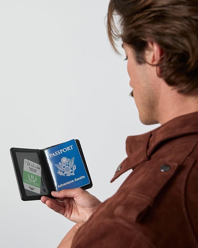 Members Only Debossed Black Passport Holder RFID Blocking, Passport Cover for Men, Travel Must Haves (Black)