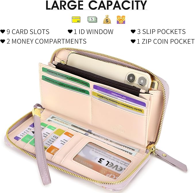 Pomelo Best Womens Wallet RFID Blocking Leather Multi Credit Card Large Capacity Wristlet Zip Around Long Wallets for Lady