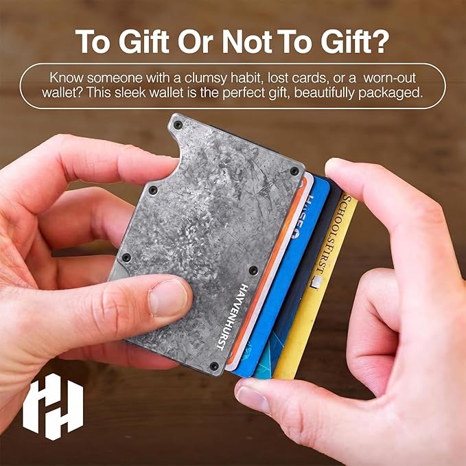 Hayvenhurst Wallet for Men - Slim RFID Blocking Metal Wallet with Cash Strap, Minimalist Front Pocket Credit Card Holder, Small Mens Wallet