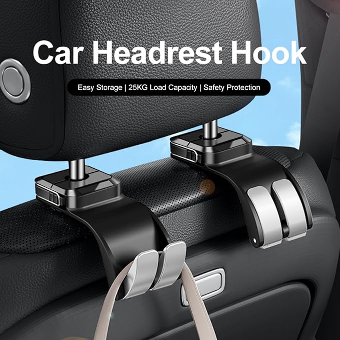 [Luxury car purse hook] | Universal headrest hooks for car | Heavy Duty Car Accessories Interior，car organizer | Multi-Function purse hook for table for Women & Men | 25KG Load Capacity (Black)