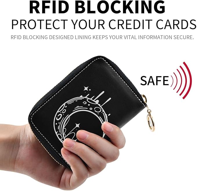Moon RFID Credit Card Holder Wallets Accordion for Women Leather Zipper Card Case Accordion Wallet for Ladies Girls
