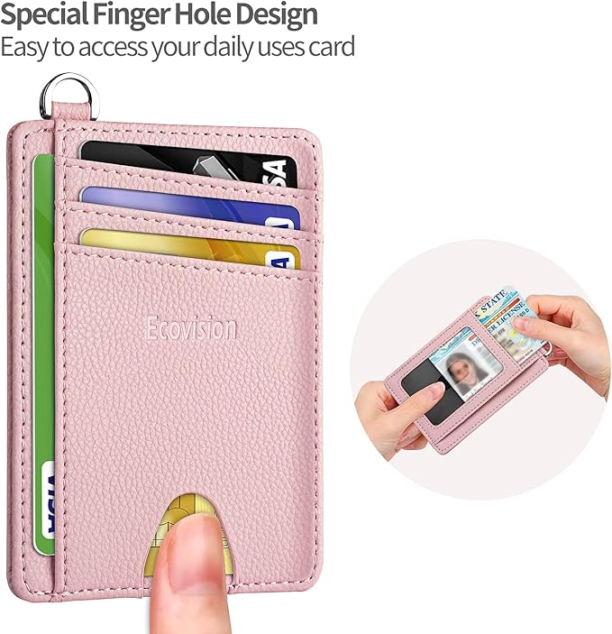 EcoVision Slim Minimalist Front Pocket Wallet, RFID Blocking Credit Card Holder Wallet with Detachable D-Shackle for Men Women