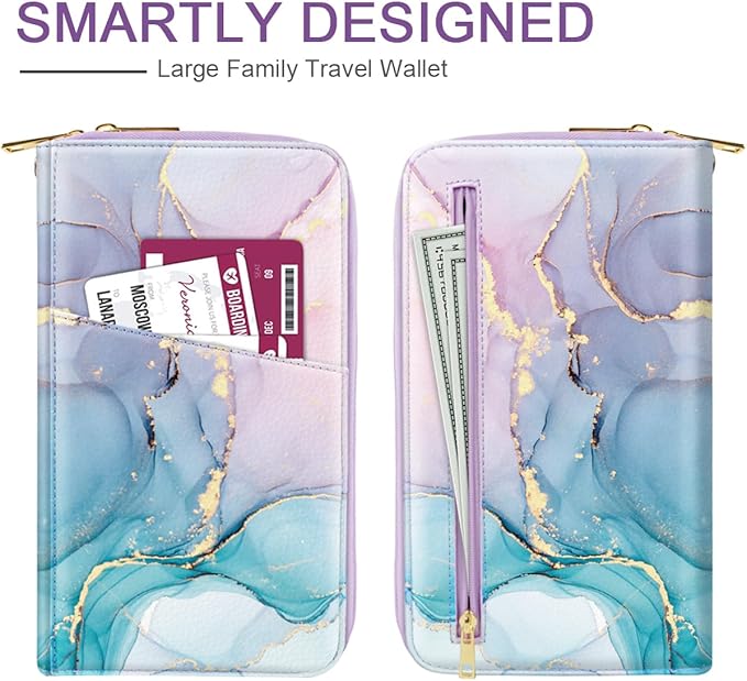 Family Passport Holder Wallet RFID Blocking Document Organizer PU Leather Mulit-purpose Travel Wallet Credit Cards Case for Women Men, Gradient Marble
