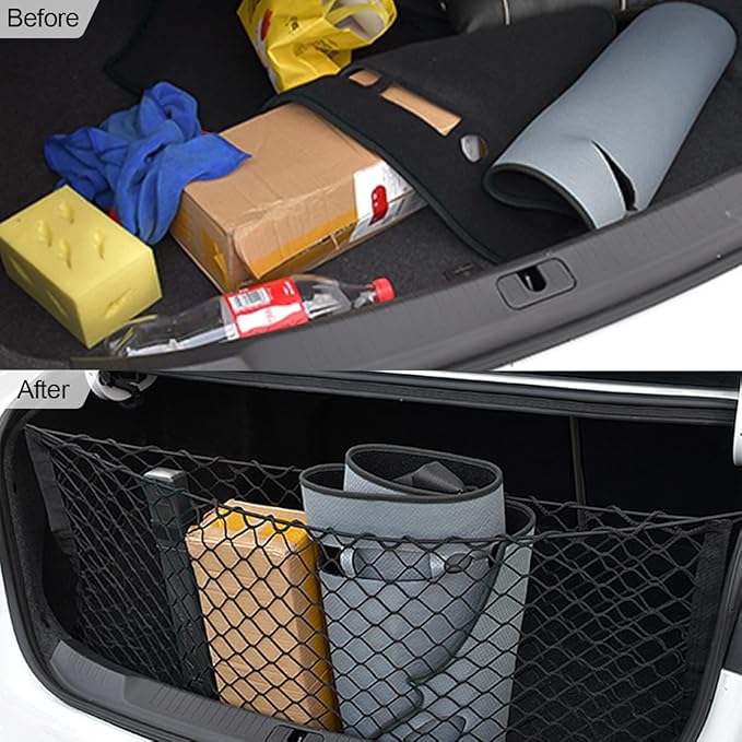 Hanemia Car Rear Cargo Net, Adjustable Elastic Storage Organizer Net, Trunk Cargo Storage Net, Universal Fit for Car, Vehicle, SUV (35.4" x 11.8")