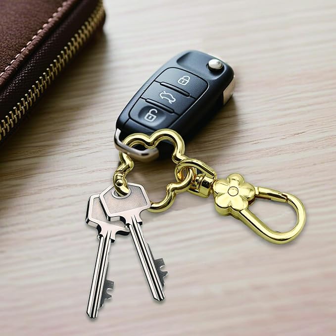 Metal Keychains for Women Men, 2PCS Cute Flower Shape Quick Release Key Chain Bag Charms Car Keychain Holder Clip