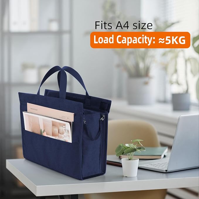 MASTLU Under Desk Hanging Storage Bag, Desk Organizer Storage, Office Side Storage Bag, Compatible with A4 Files, Detachable Handle Design, No Assembly Required, for Office Home School (Navy Blue)
