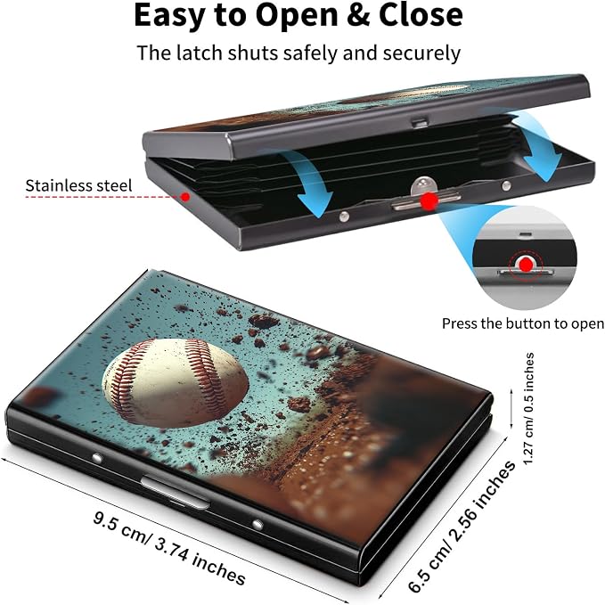 Metal Wallet,Credit Card Holder for Women Men,RFID Blocking Card Holder Mini Slim Aluminum Wallet ID Case Hard Case Business Card Holder Case,Baseball Blue Vintage
