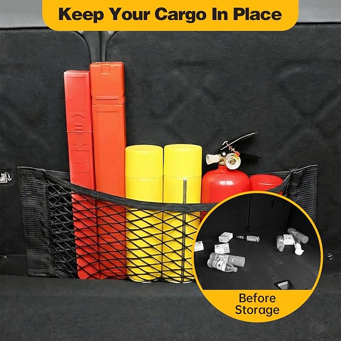 Universal Mesh Cargo Net for Car Trunk Storage, Small Elastic Automotive Cargo Net Pocket Wall Sticker Organizer for SUV RV Bag Storage, Secure Trunk Cargo Nets with Tape Stickers, 15" x 9.5"
