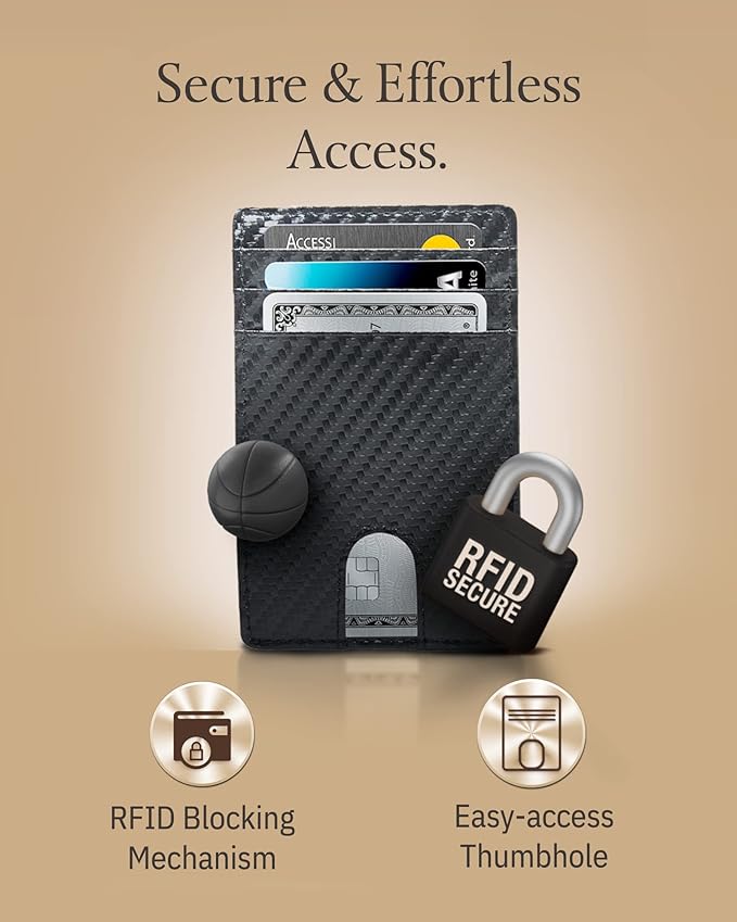 Access Denied REAL LEATHER Slim Minimalist Mens Wallet - Thin Front Pocket RFID Credit Card Holder Wallets For Men Holiday Gifts For Him