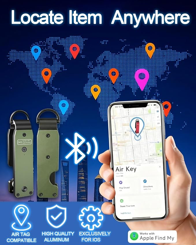 Air Keychain with GPS Tracker : Lightweight Compact Key Holder for Outdoor Use - Minimalist Metal Key Organizer