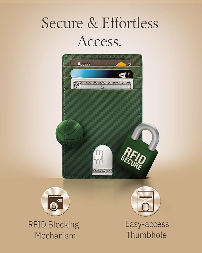 Access Denied REAL LEATHER Slim Minimalist Mens Wallet - Thin Front Pocket RFID Credit Card Holder Wallets For Men Holiday Gifts For Him