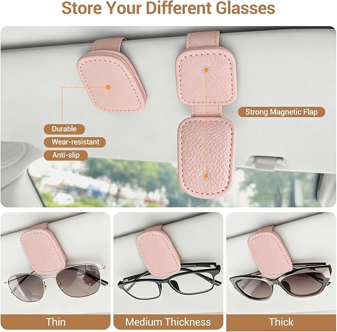 Sunglass Holder for Car Visor Clip, Teen Girl Car Essentials, Cute Pink Car Accessories for Women, Car Visor Magnetic Sunglasses Holder Clip (1, Pink)