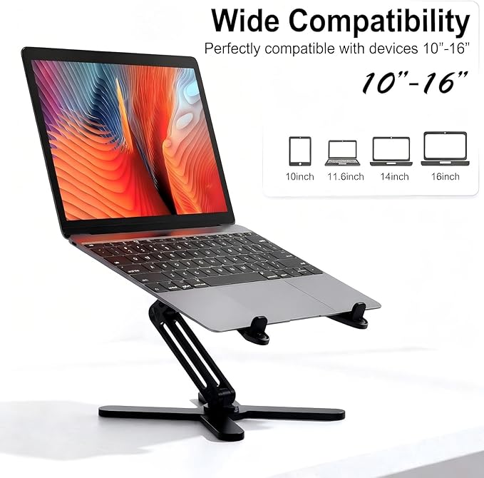 Atizzy 360 Rotating Laptop Stand for Desk, Ergonomic Foldable Aluminum Computer Riser, Adjustable Desktop Holder for Desk, Compatible with All Laptops up to 16 Inches, Black