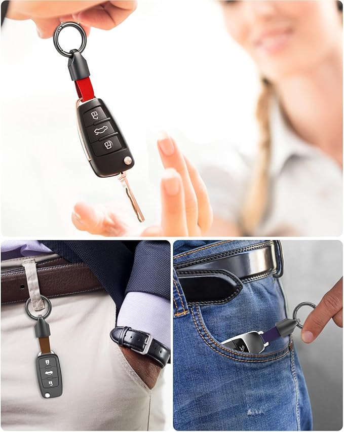 2 Pcs Keyring Keychain for Car Key Fob Holder, Zinc Alloy Buckle Small Leather Key Chain, Key Ring Fob Accessory