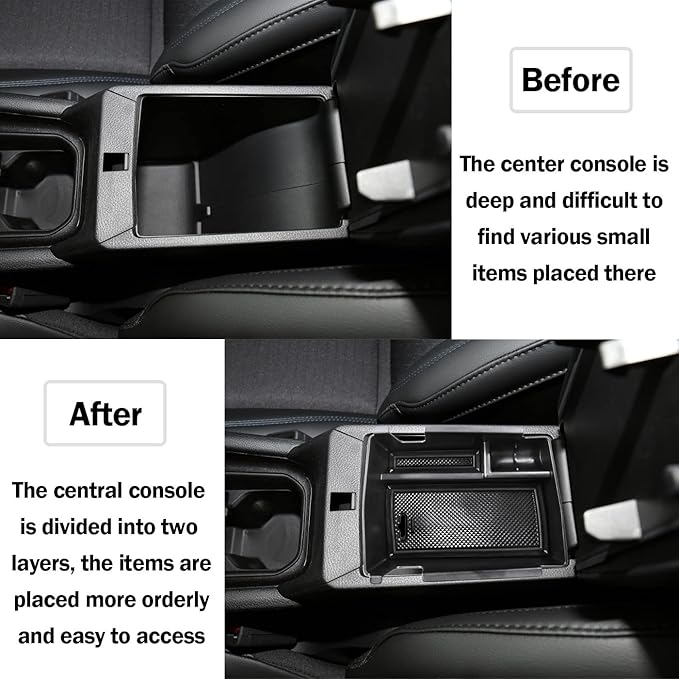 TACOBRO Center Console Organizer Tray Compatible with Jeep Compass 2022 2023 2024 2025 Accessories Insert Armrest Glove Box Secondary Storage Divider ABS Materials，Black